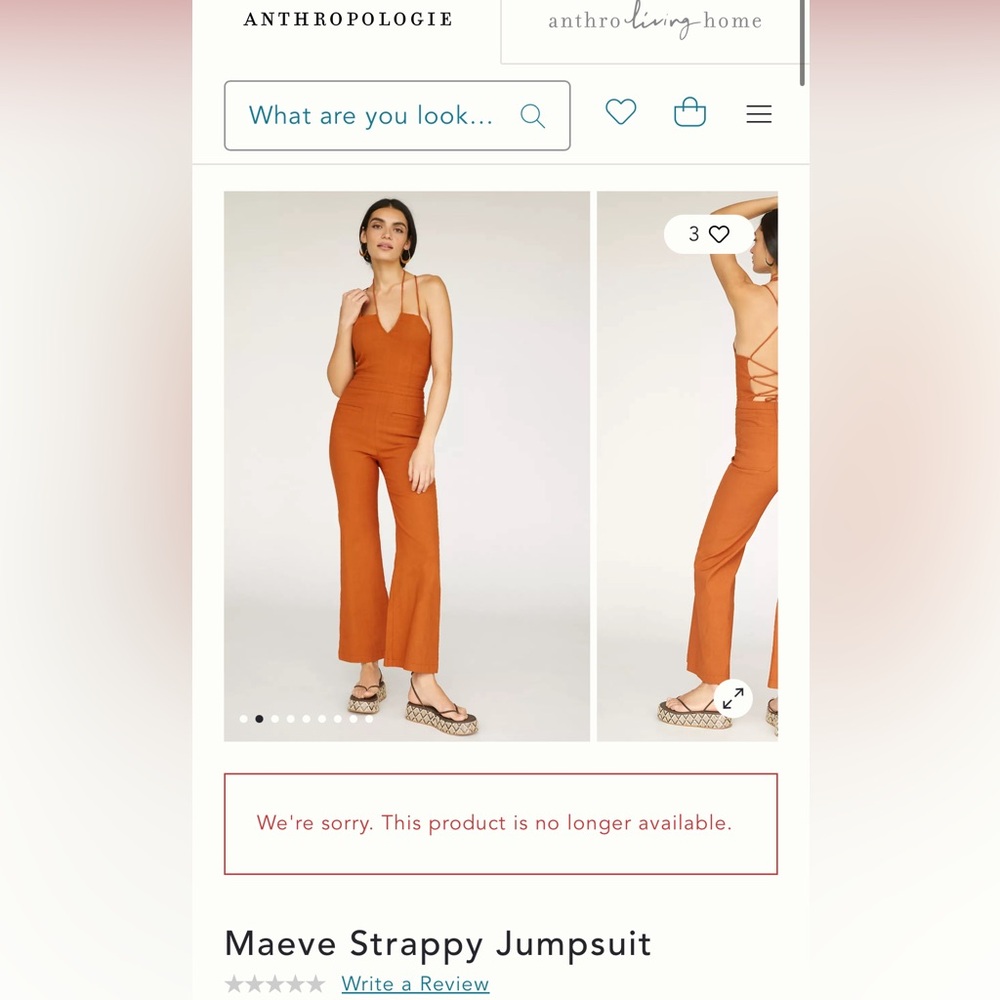 Anthropologie, Maeve Strappy Jumpsuit, Burnt Orange, Size 8